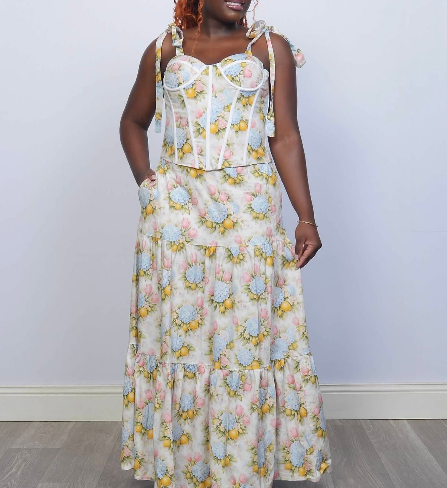 Summer garden floral two pieces top and skirt
