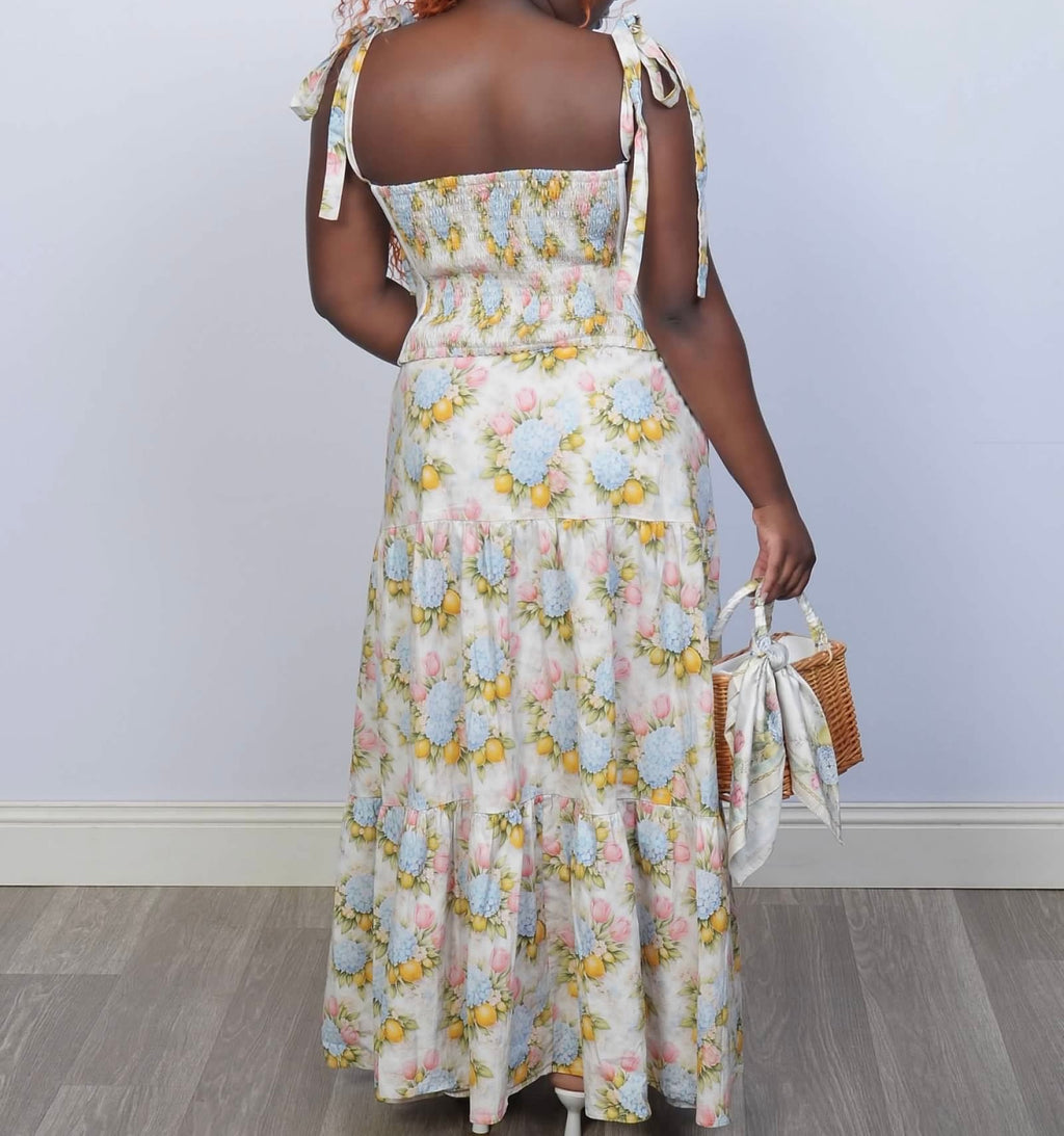Summer garden floral two pieces top and skirt