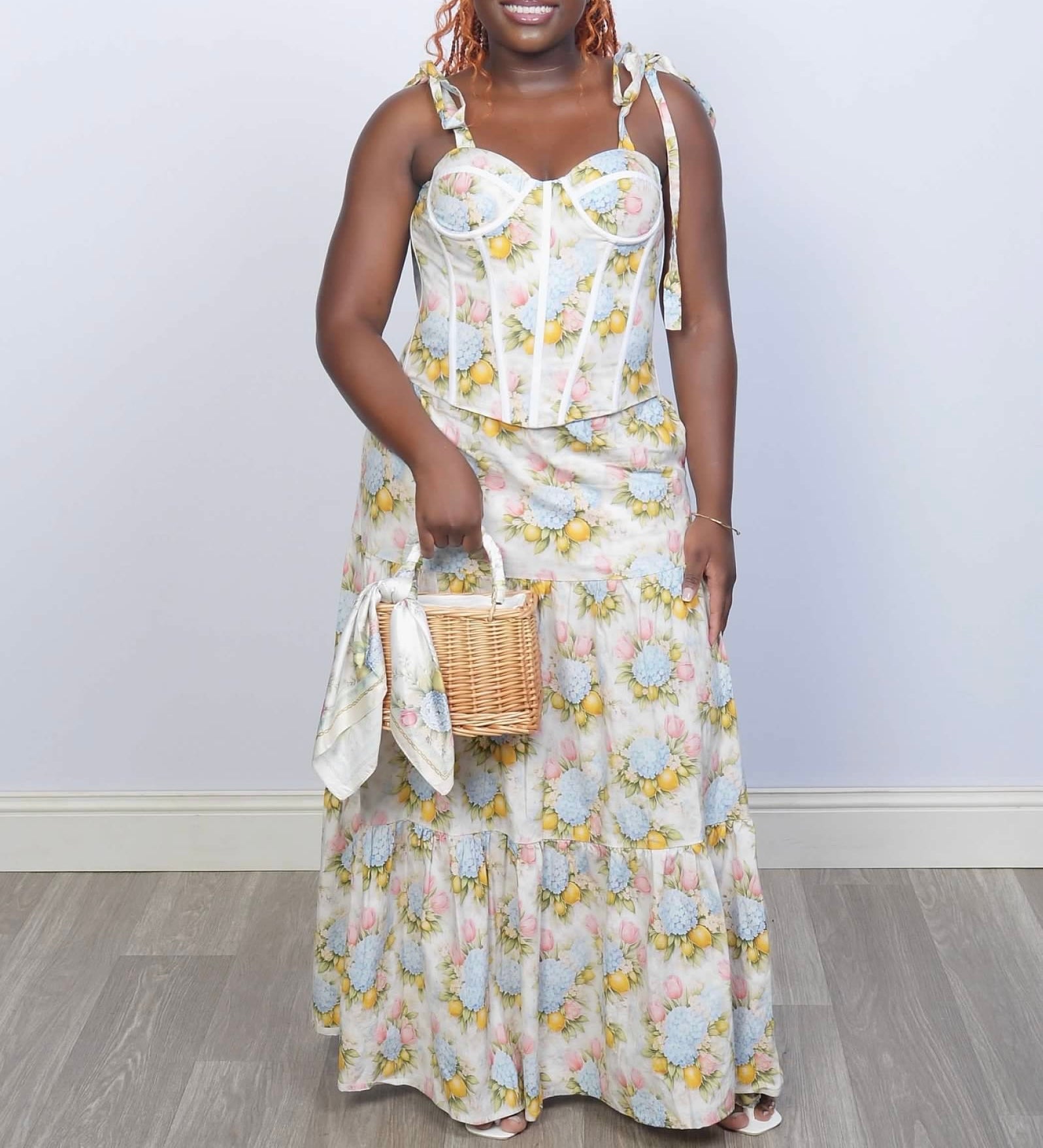 Summer garden floral two pieces top and skirt