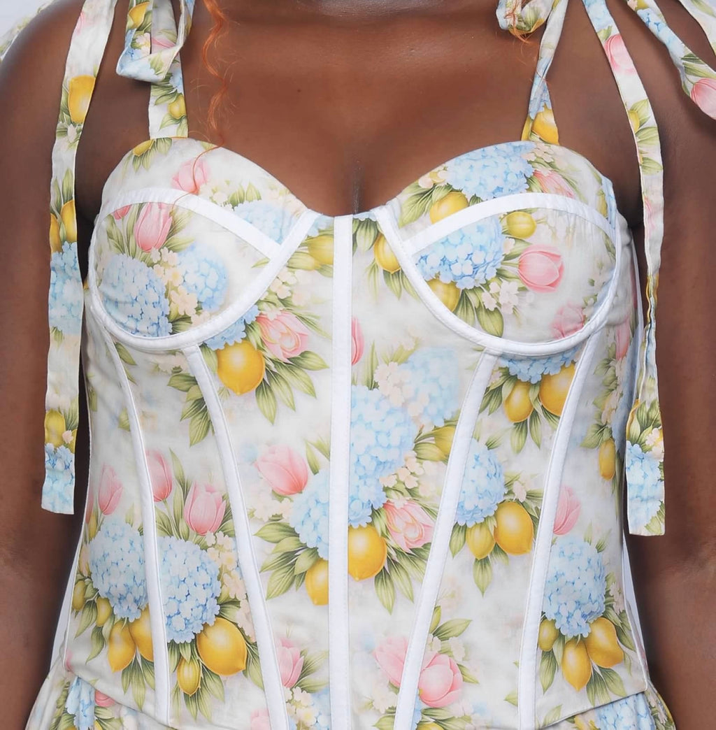 Summer garden floral two pieces top and skirt